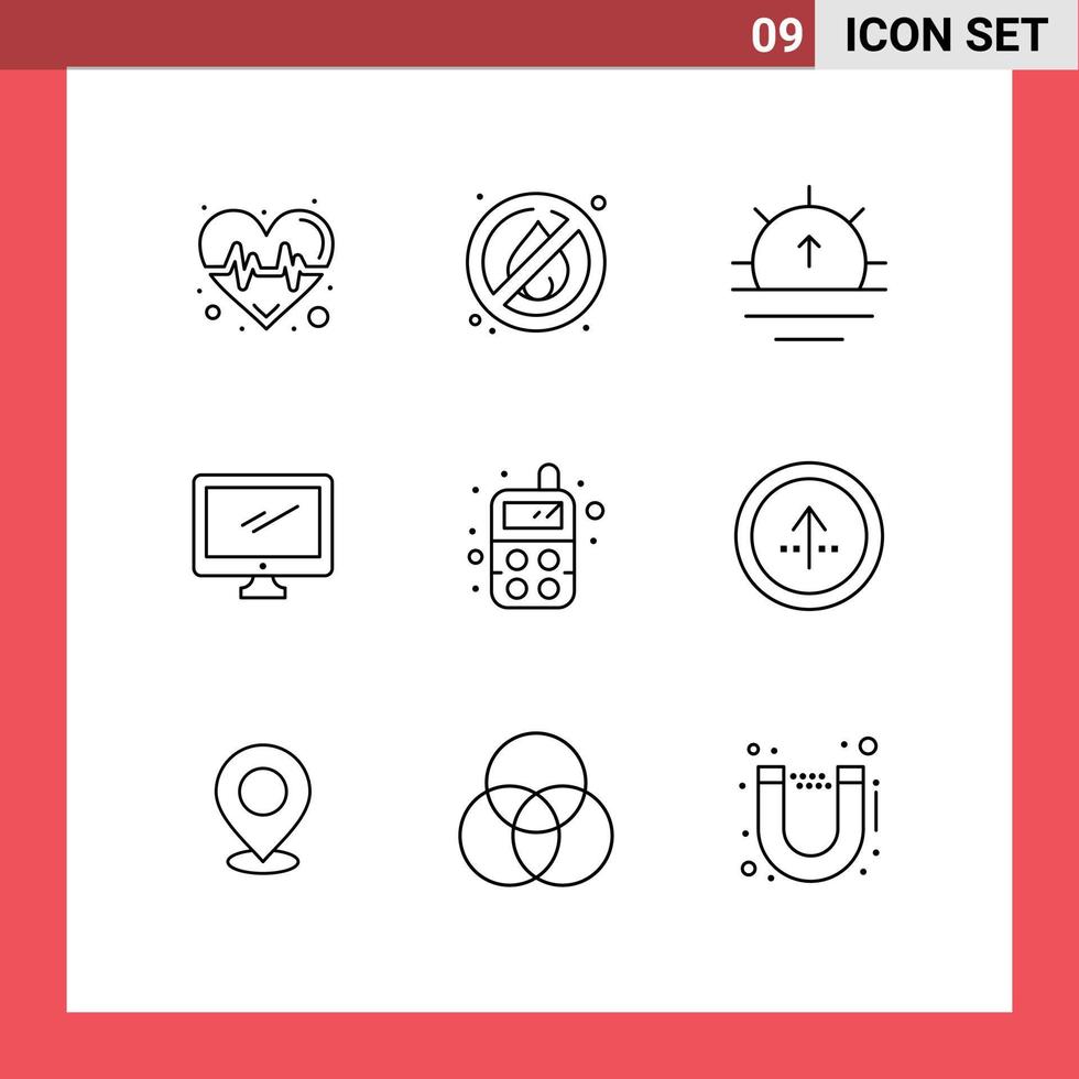 9 Thematic Vector Outlines and Editable Symbols of radio pc sun imac monitor Editable Vector Design Elements