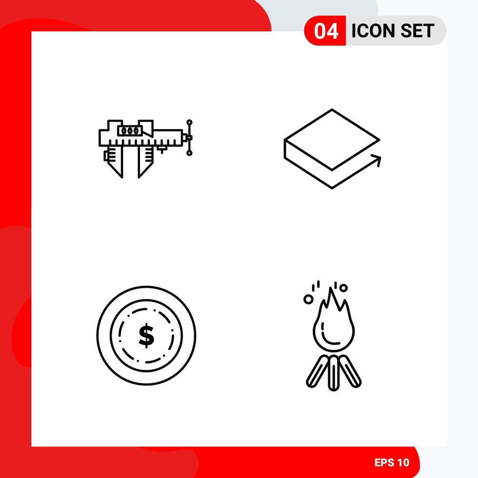 Creative Set of 4 Universal Outline Icons isolated on White Background Creative Black Icon vector background