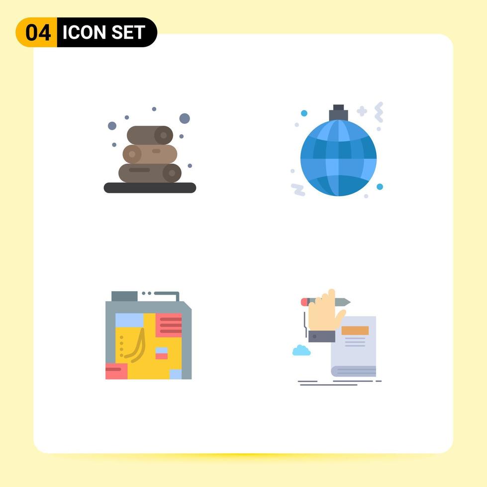 paquete de interfaz de usuario de 4 iconos planos básicos de elementos de diseño de vector editables de computadora de lámpara de globo de caja de spa