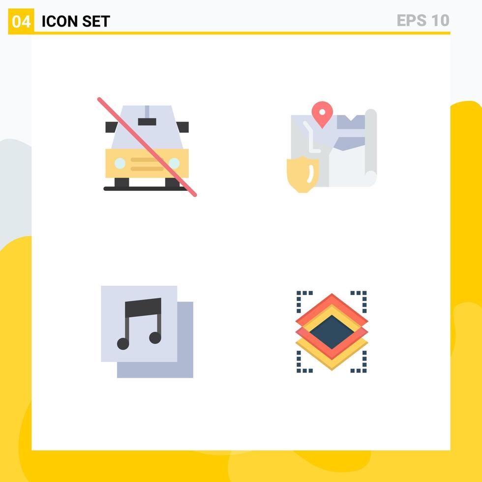 Flat Icon Pack of 4 Universal Symbols of car albums off map music Editable Vector Design Elements