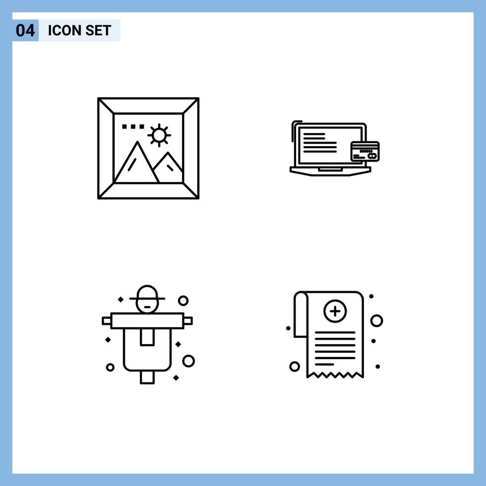 conjunto de pictogramas de 4 colores planos de línea de llenado simple de galería agricultura viajes computadora agricultura elementos de diseño vectorial editables vector