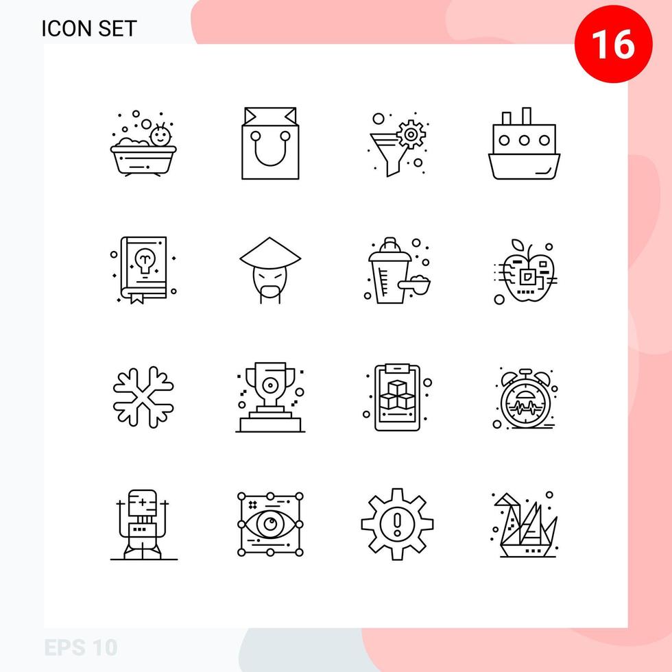Stock Vector Icon Pack of 16 Line Signs and Symbols for book traffic data filter ship boat Editable Vector Design Elements