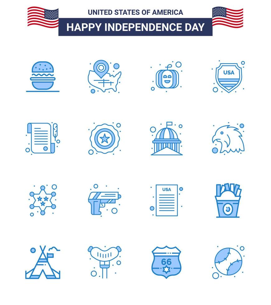 Set of 16 USA Day Icons American Symbols Independence Day Signs for receipt usa location pin sign security Editable USA Day Vector Design Elements