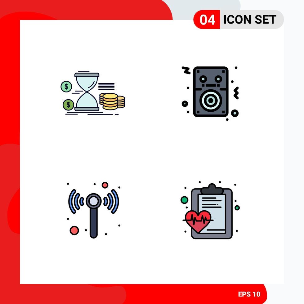 Set of 4 Modern UI Icons Symbols Signs for hourglass technology time songs wireless Editable Vector Design Elements