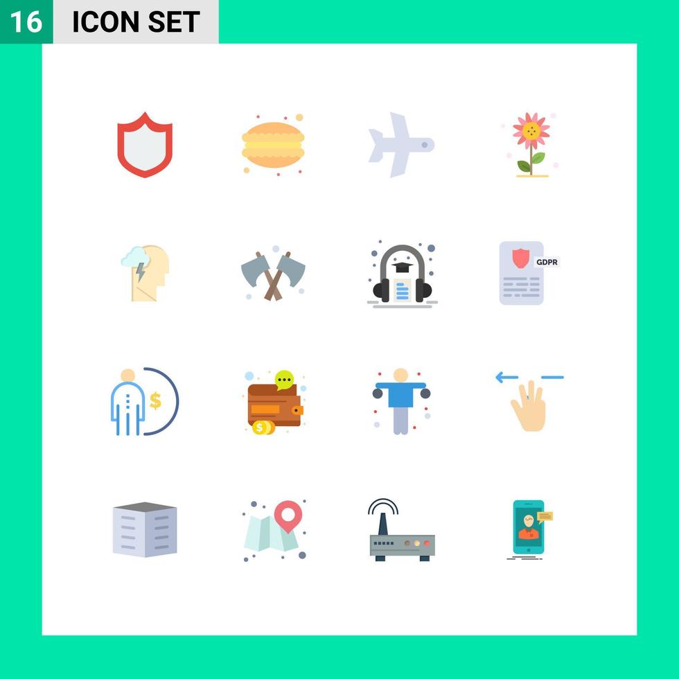 16 User Interface Flat Color Pack of modern Signs and Symbols of mind energy takeoff spring floral Editable Pack of Creative Vector Design Elements