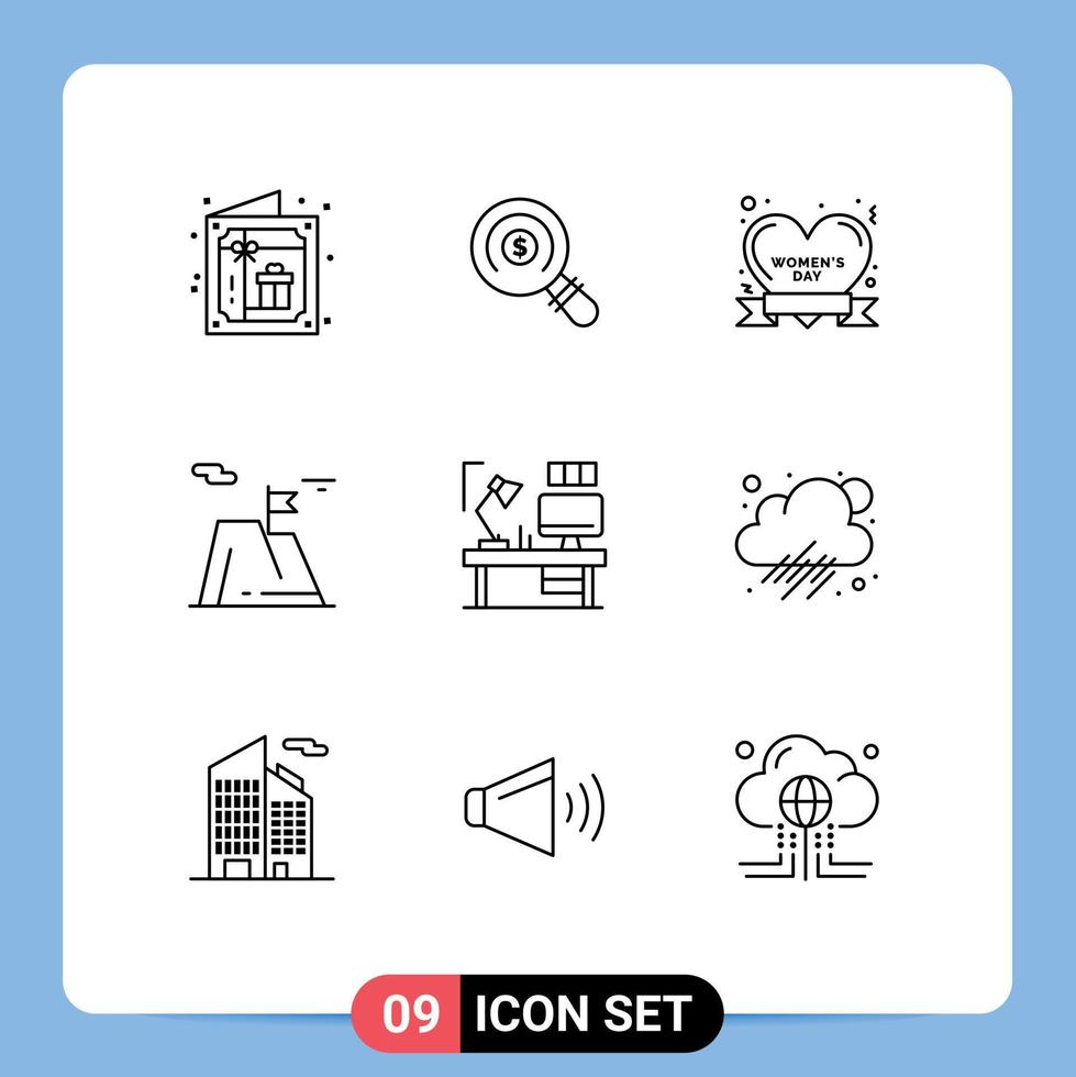 Set of 9 Commercial Outlines pack for table achievement badge sucess flag Editable Vector Design Elements
