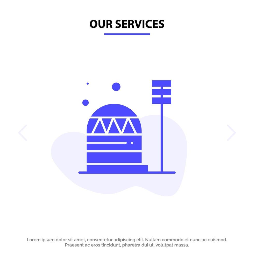 Our Services Base Colony Construction Dome Habitation Solid Glyph Icon Web card Template vector