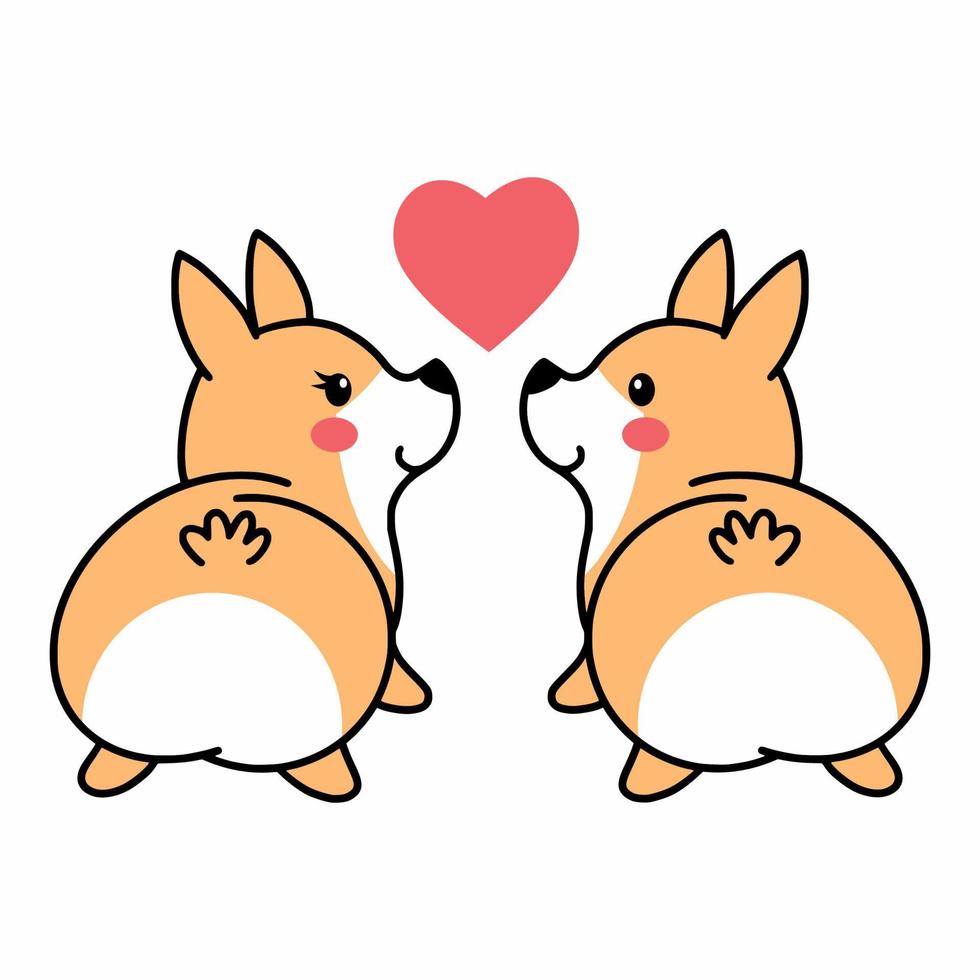 dos perros corgi enamorados. linda ilustración para el día de san valentín. pegatina para postal. vector