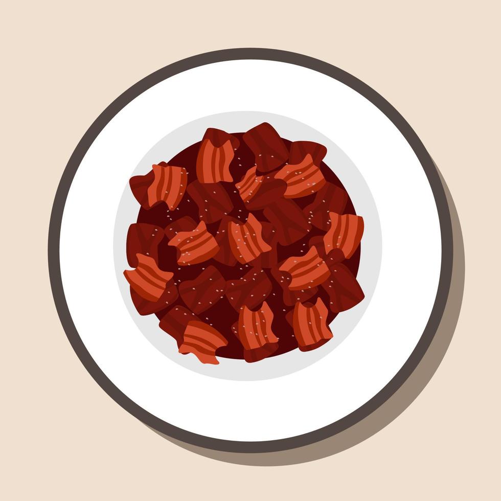 Chinese national cuisine vector illustration. Meat in a sweet and sour sauce.