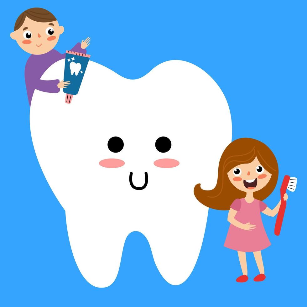 National Children Dental Health Month. Children brush their teeth. vector