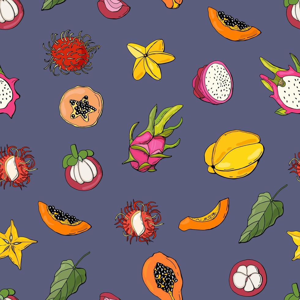 Seamless pattern with exotic fruits. Design for fabric, textile, wallpaper, packaging. vector