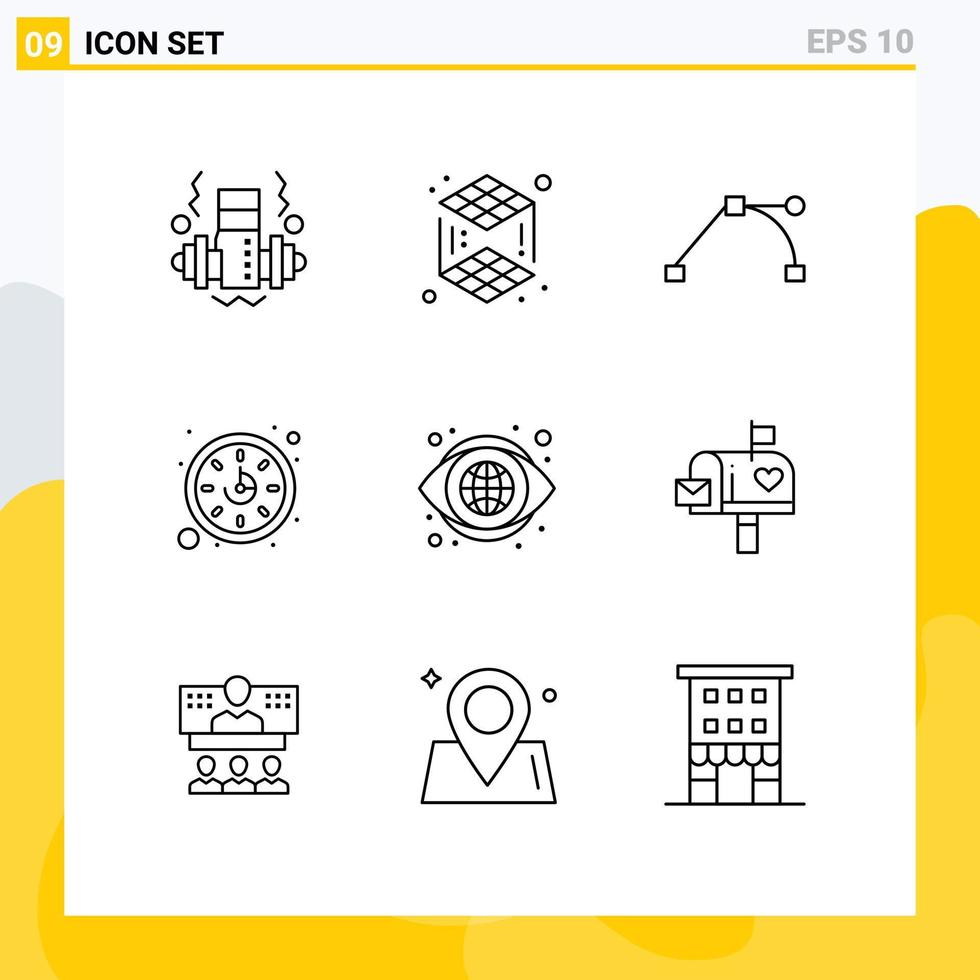 Pictogram Set of 9 Simple Outlines of mail vision point look globe Editable Vector Design Elements