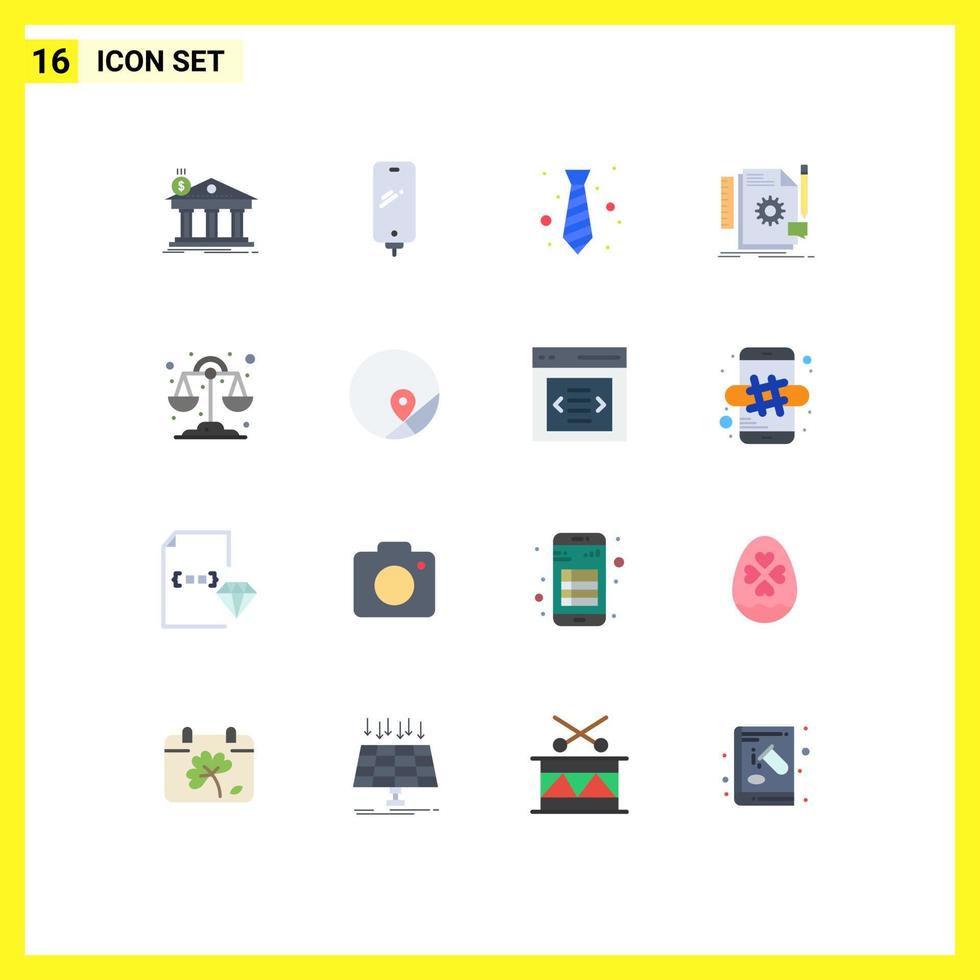Pictogram Set of 16 Simple Flat Colors of develop creative charging tie wear Editable Pack of Creative Vector Design Elements