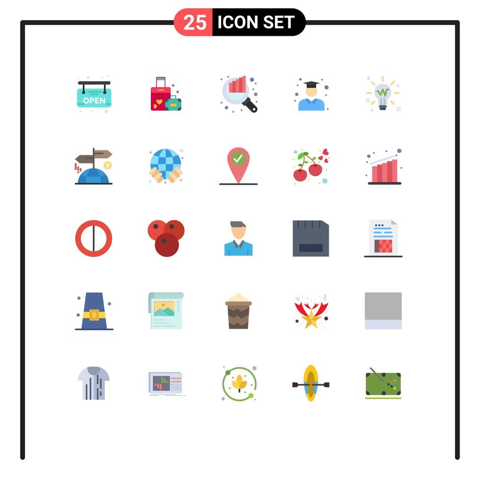 Universal Icon Symbols Group of 25 Modern Flat Colors of idea bulb chart school graduate Editable Vector Design Elements