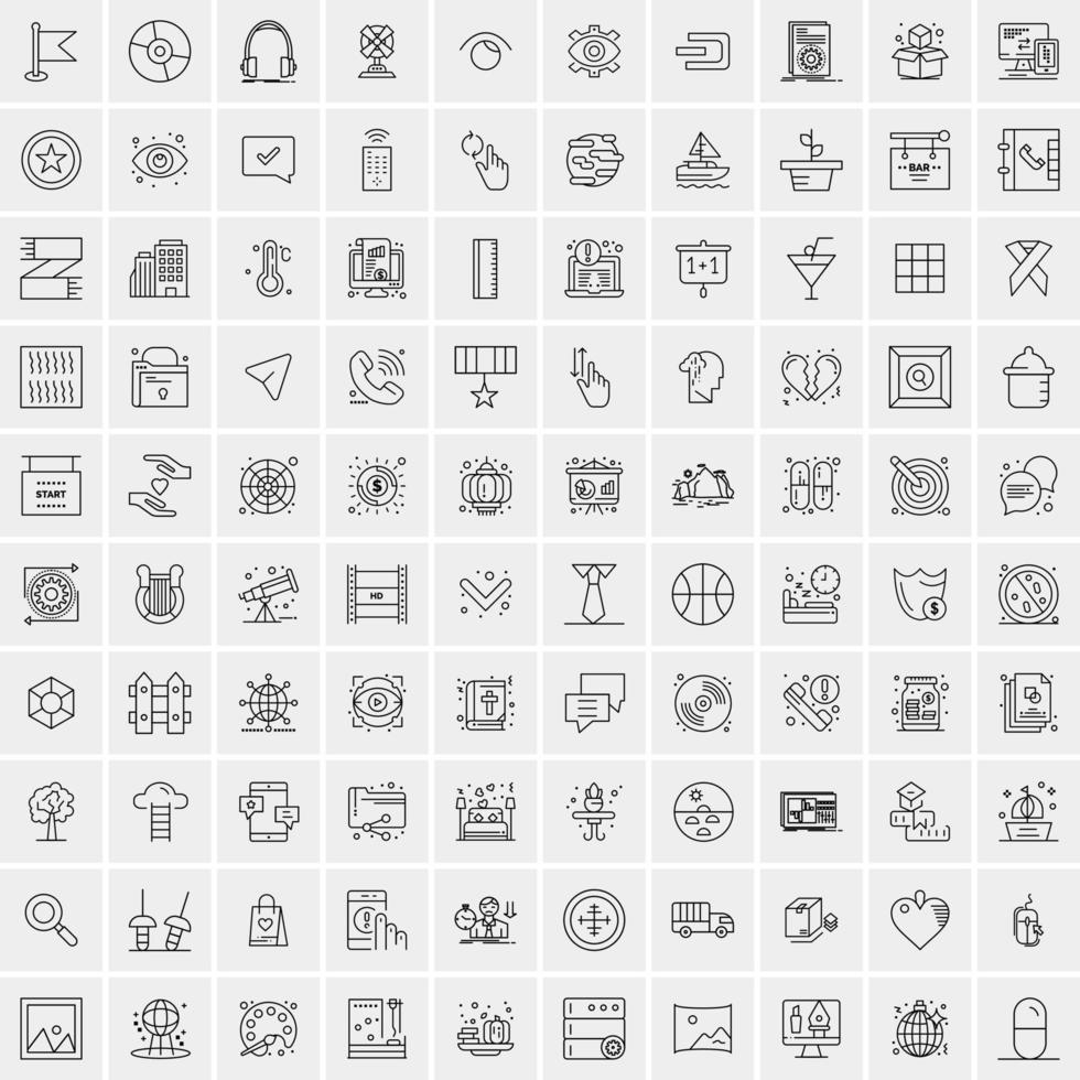 100 iconos universales de línea negra sobre fondo blanco vector