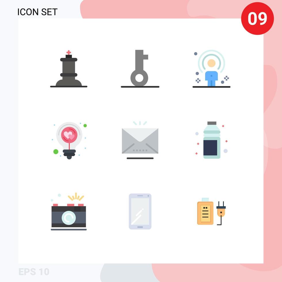 9 Creative Icons Modern Signs and Symbols of email idea human heart bulb Editable Vector Design Elements