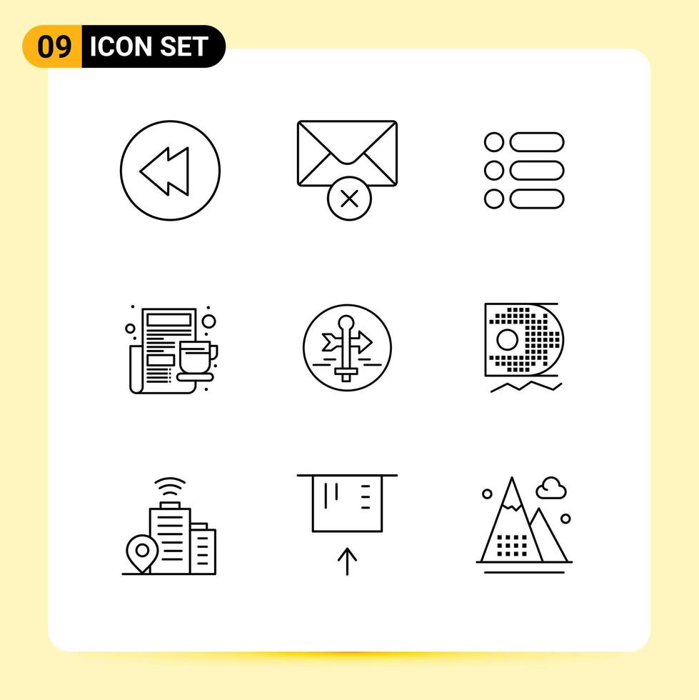 Universal Icon Symbols Group of 9 Modern Outlines of travel map write guide newspaper Editable Vector Design Elements