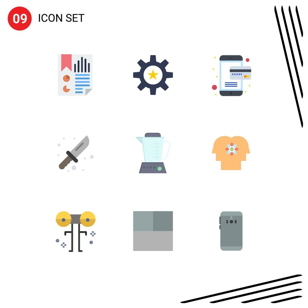 Group of 9 Flat Colors Signs and Symbols for blender knife resources hiking payment Editable Vector Design Elements