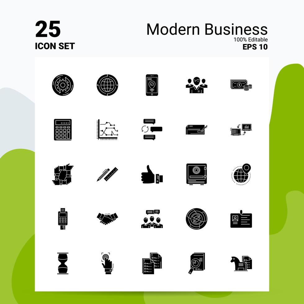 25 Modern Business Icon Set 100 Editable EPS 10 Files Business Logo Concept Ideas Solid Glyph icon design vector