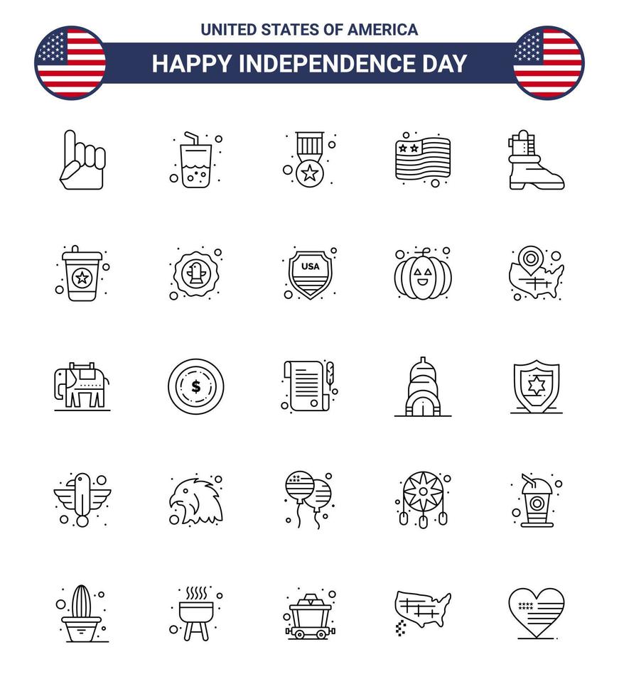 25 Creative USA Icons Modern Independence Signs and 4th July Symbols of american shose award usa country Editable USA Day Vector Design Elements