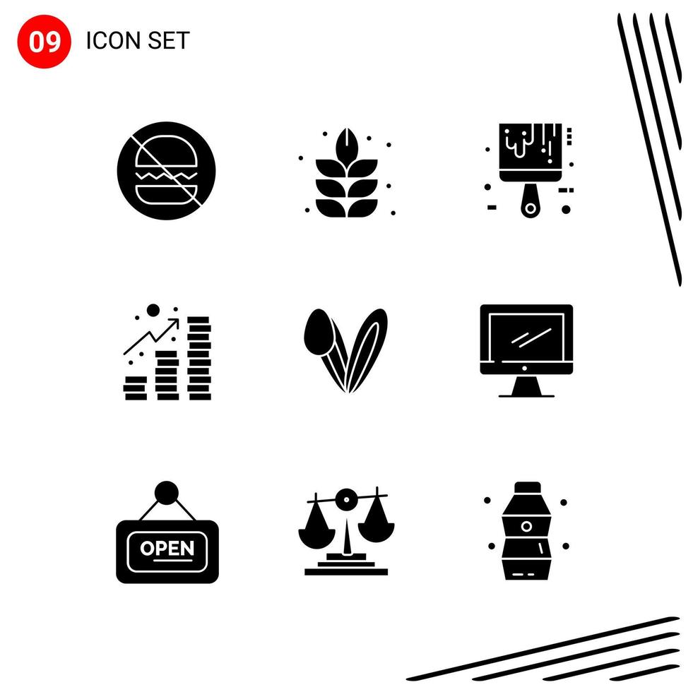 Collection of 9 Vector Icons in solid style Pixle Perfect Glyph Symbols for Web and Mobile Solid Icon Signs on White Background 9 Icons