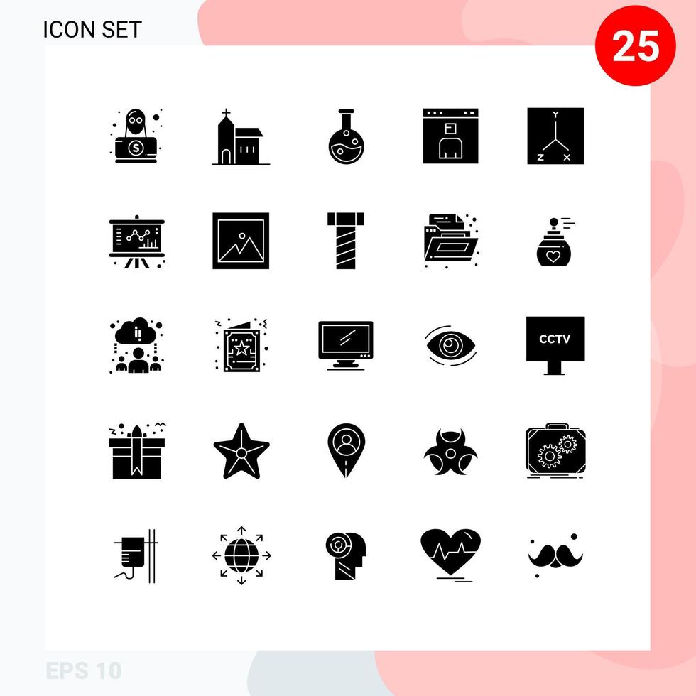 User Interface Pack of 25 Basic Solid Glyphs of coordinates page monastery interface avatar Editable Vector Design Elements