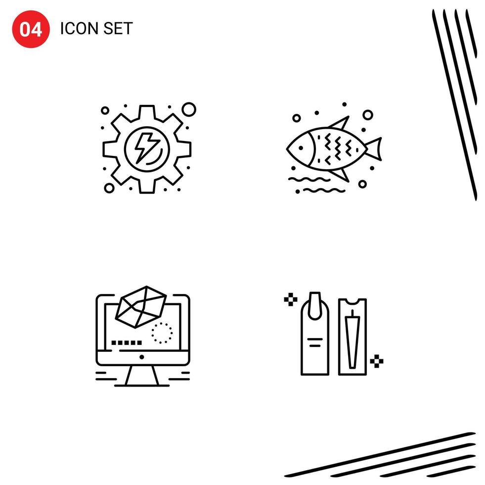 Pictogram Set of 4 Simple Filledline Flat Colors of energy modeling fish supermarket beauty Editable Vector Design Elements
