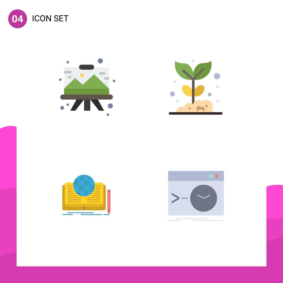 Pack of 4 Modern Flat Icons Signs and Symbols for Web Print Media such as designing plant graphic farming novel Editable Vector Design Elements