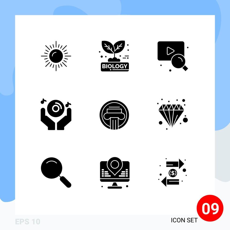 Group of 9 Modern Solid Glyphs Set for architecture party web music dj Editable Vector Design Elements