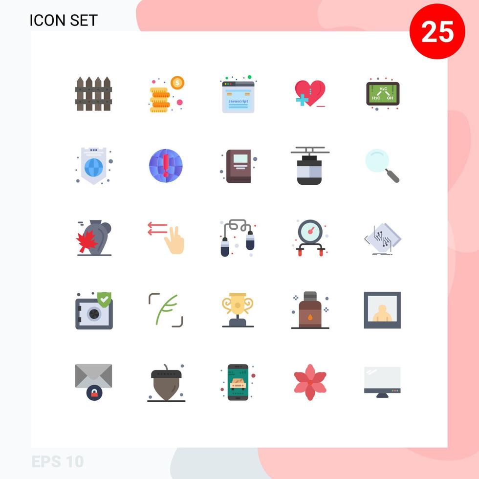 25 Universal Flat Color Signs Symbols of ethanol heart care design hospital love Editable Vector Design Elements