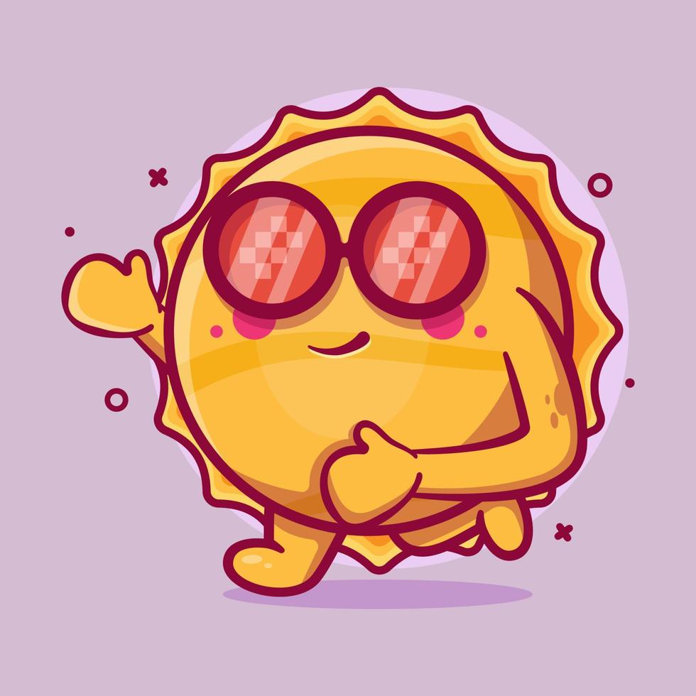 mascota de personaje de sol feliz ejecutando dibujos animados aislados en diseño de estilo plano vector