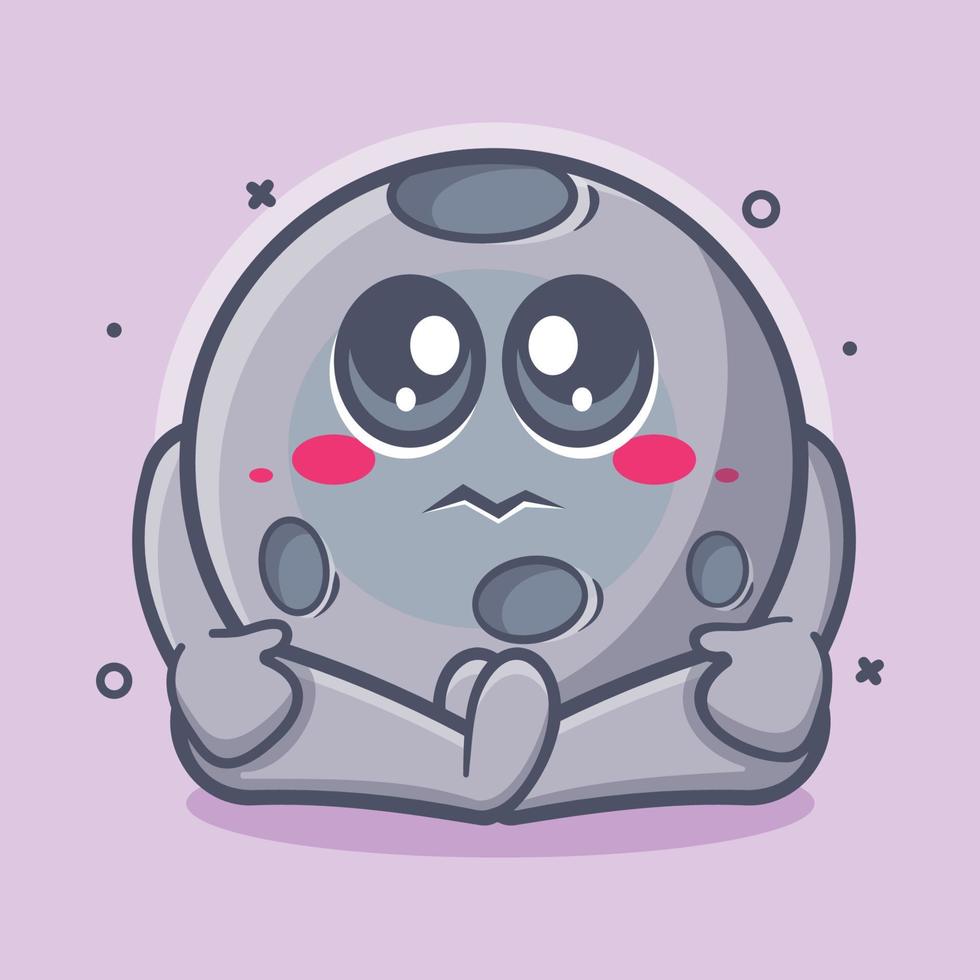 cute moon character mascot with sad expression isolated cartoon in flat style design vector