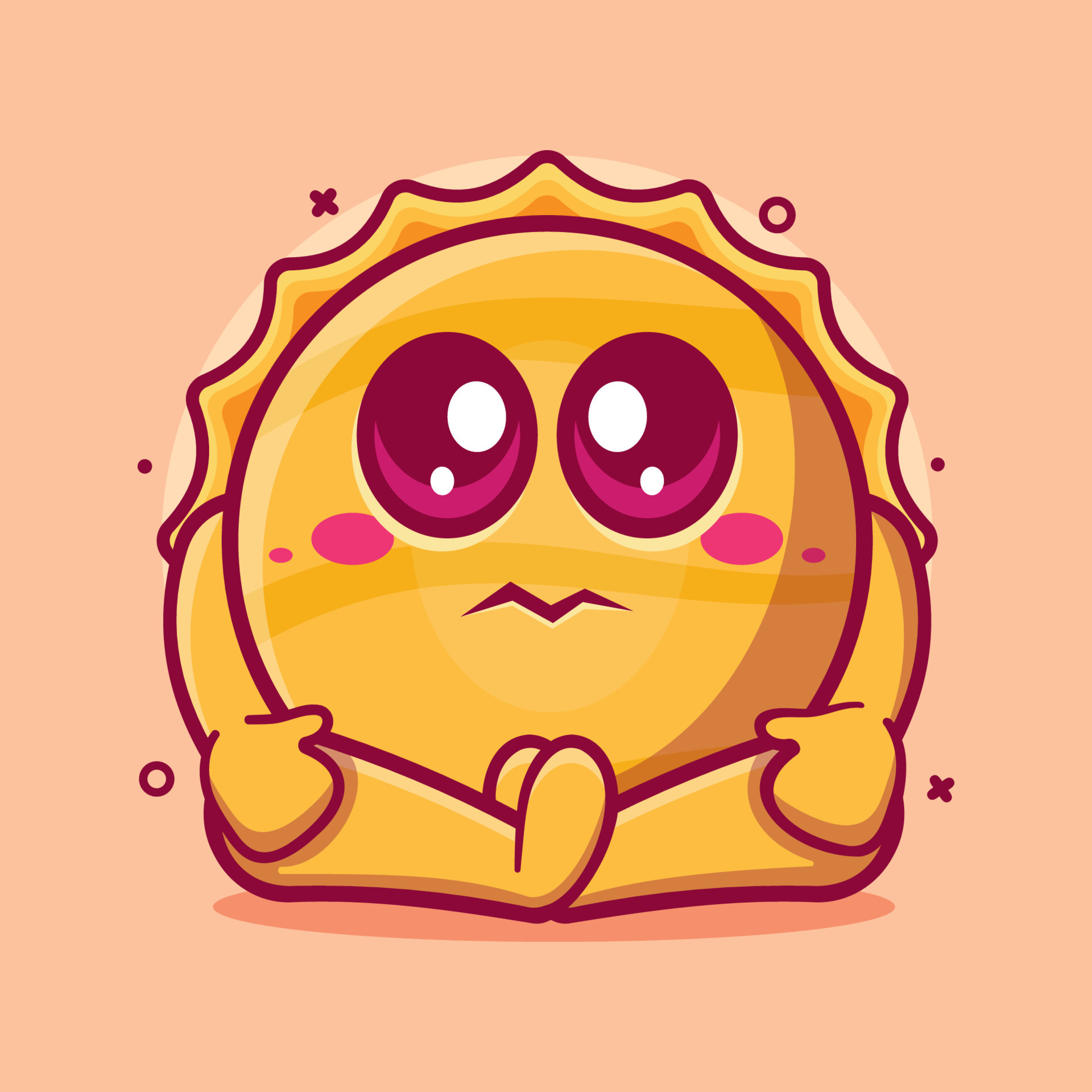 cute sun character mascot with sad expression isolated cartoon in ...