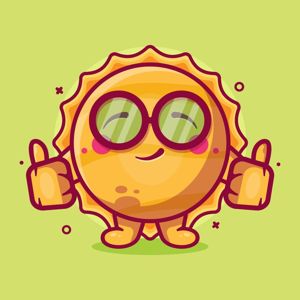 funny sun character mascot with thumb up hand gesture isolated cartoon in flat style design vector