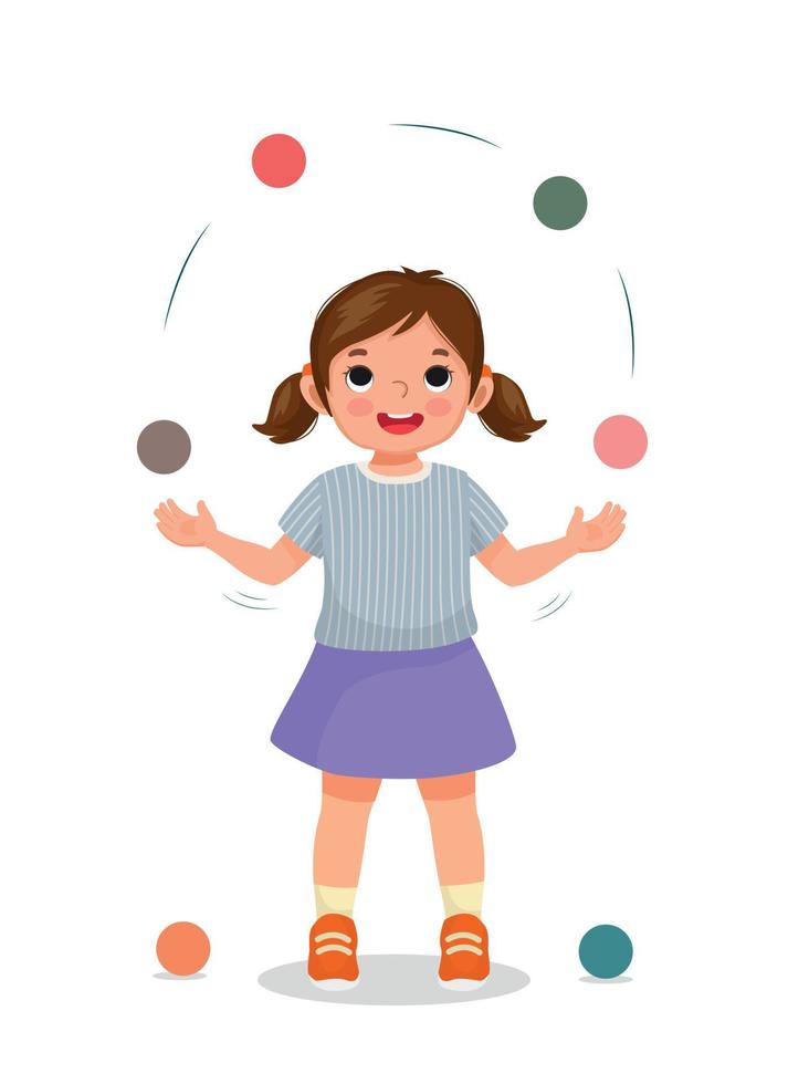Cute little girl practicing juggling balls vector