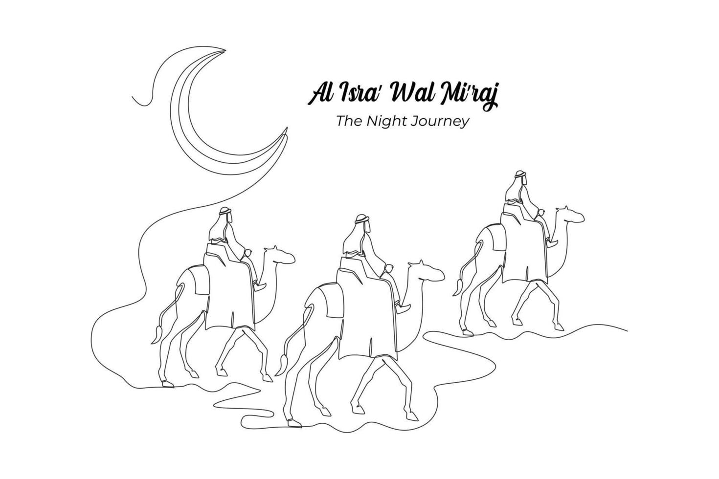 Continuous one line drawing islamic day Al isra Miraj means the two parts of a Night Journey. Islamic events concept. Single line draw design vector graphic illustration.