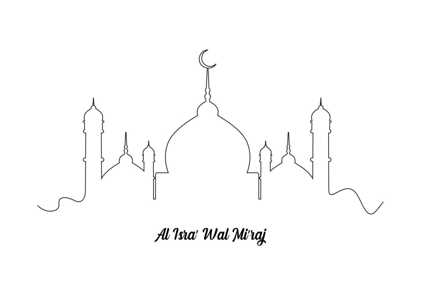 Continuous one line drawing mosque line concept. Islamic events concept. Single line draw design vector graphic illustration.