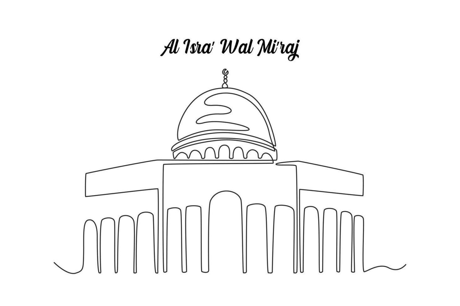 Continuous one line drawing  the Al Aqsa Mosque Dome of the Rock in Jerusalem. Islamic events concept. Single line draw design vector graphic illustration.