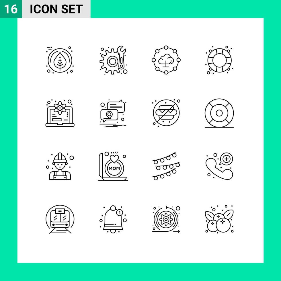 Set of 16 Vector Outlines on Grid for location learn share degree water Editable Vector Design Elements