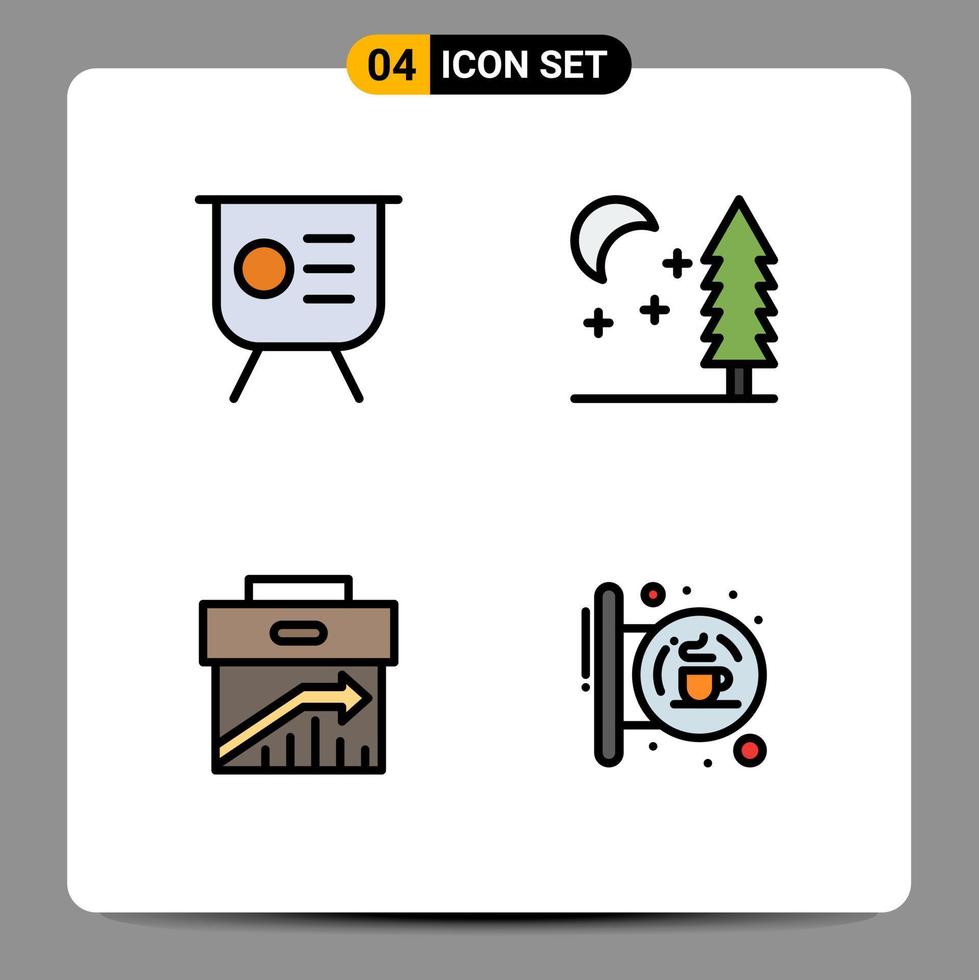 Group of 4 Modern Filledline Flat Colors Set for finance business performance night management Editable Vector Design Elements
