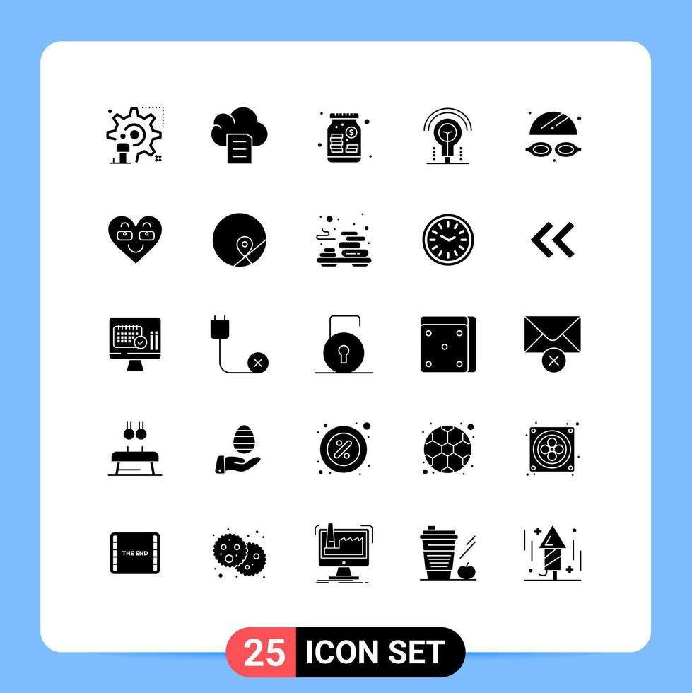 Set of 25 Vector Solid Glyphs on Grid for water hotel capital light bulb Editable Vector Design Elements