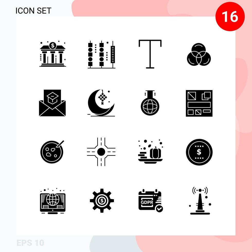 Vector Pack of 16 Icons in Solid Style Creative Glyph Pack isolated on White Background for Web and Mobile Creative Black Icon vector background