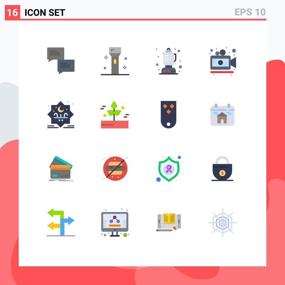 Modern Set of 16 Flat Colors and symbols such as stamp eid blender star movie Editable Pack of Creative Vector Design Elements