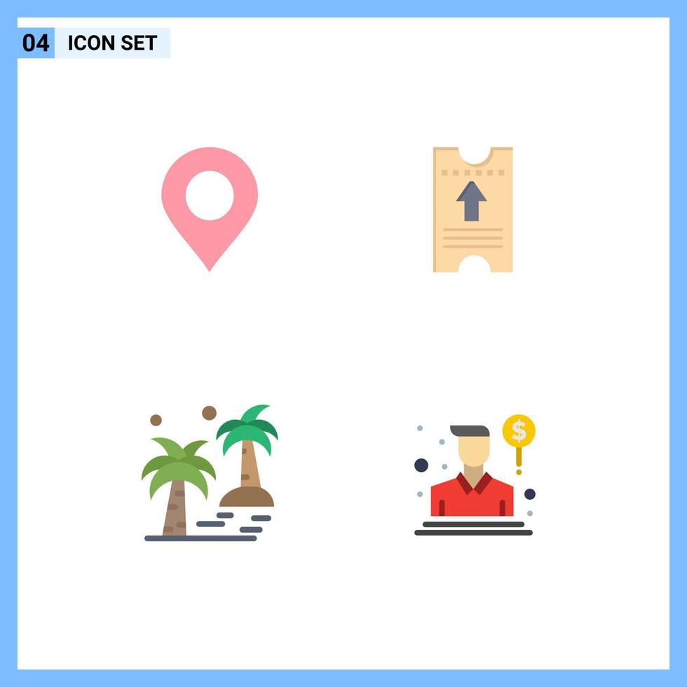 Set of 4 Vector Flat Icons on Grid for location tree ticket arrow arecaceae Editable Vector Design Elements