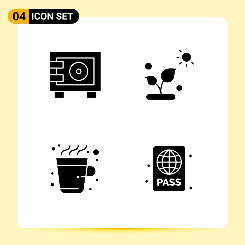 Set of 4 Modern UI Icons Symbols Signs for deposit cup locker science hot Editable Vector Design Elements
