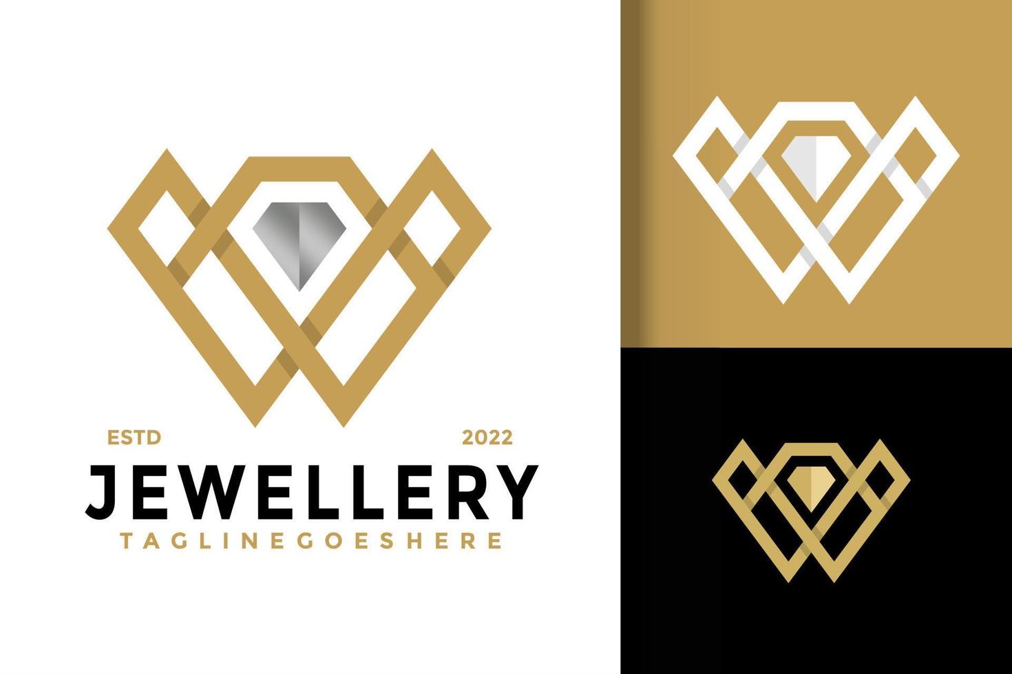 plantilla de ilustración de vector de diseño de logotipo de letra w de joyería de diamantes