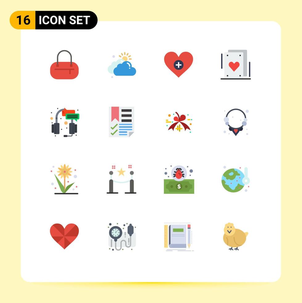 16 Thematic Vector Flat Colors and Editable Symbols of headset support heart help party Editable Pack of Creative Vector Design Elements