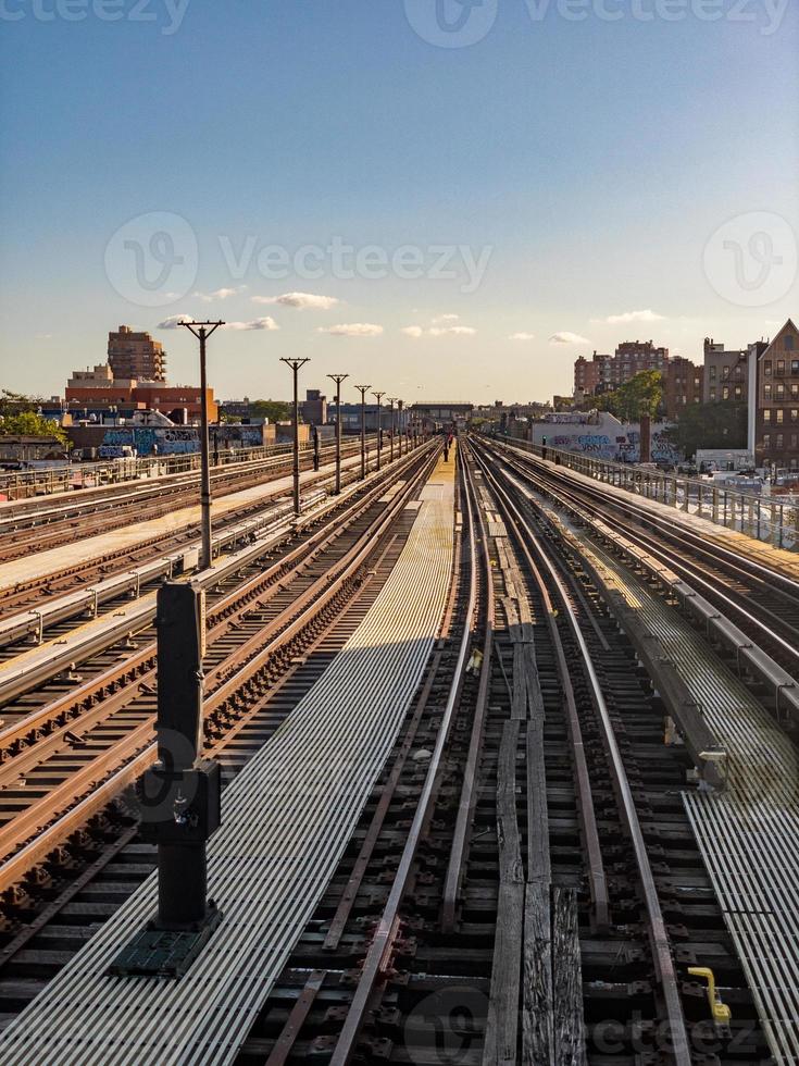 View along elevated subway tracks along Brighton Beach and Ocean Parkway in Brooklyn, New York. photo