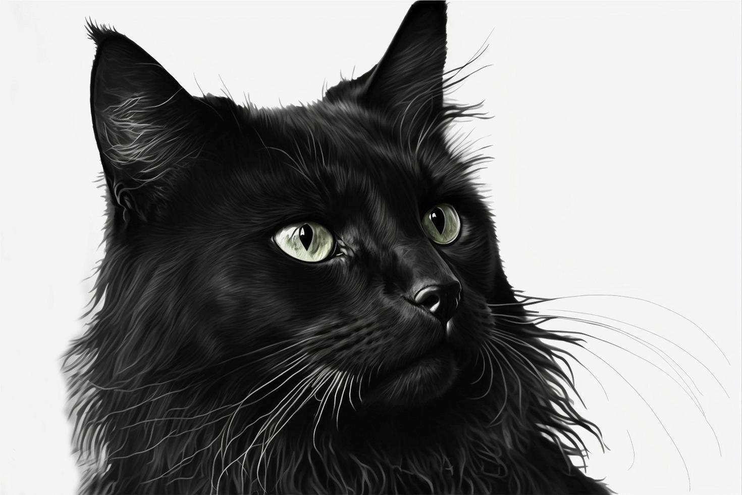 Studio portrait of the head of young black cat isolated on white background photo