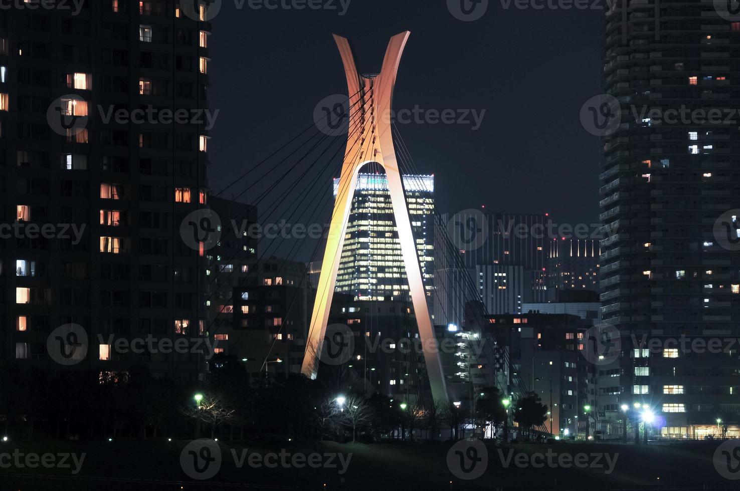 Chuo Ohashi bridge and Sumida River at night in Japan photo